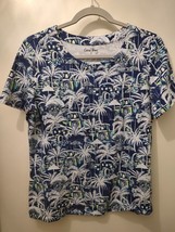 Women&#39;s Coral Bay Cotton Blend Blue Tropical Print T Shirt Size Small - £5.46 GBP