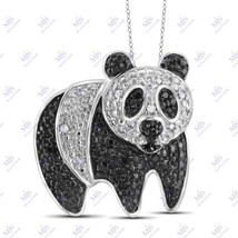 0.05CT Cute Black &amp; White Simulated Diamond Panda Pendant Necklace in 925 Silver - £91.71 GBP