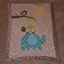 Little Beginnings Baby Blanket Bird Turtle Blue Elephant Brown Animal Print - $49.45