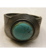 Vintage Cuff Hinge Bracelet Silver Tone Turquoise Type Center Stone 15-N - €37,14 EUR