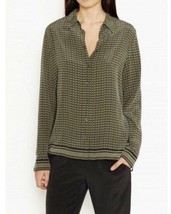 Equipment Femme 100% Silk Long Sleeve Top Shirt XS Green Black Shiloh Pr... - $24.99