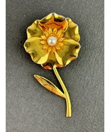 Vintage Gold Tone Flower with Faux Pearl Pin Brooch - $10.84
