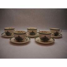 Spode Christmas Tree Pattern Teacups Saucers Set Of 5 Made In England Vintage - £74.42 GBP