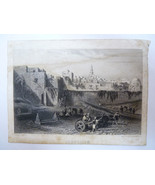 Antique 19C Judaica Wood Cut Print of The City of Jerusalem Titled 10.1 ... - €56,75 EUR