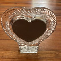 Glass Heart Shaped Picture Frame Free Standing Heavy Flowers Bow - $12.00