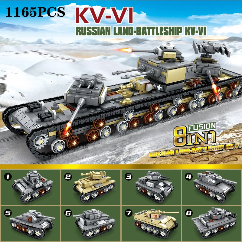 1165PCS KV-VI Heavy Tank Vehicle Building Blocks WW2 Army Military Weapons 8 In - £31.14 GBP