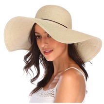 Womens Wide Brim Straw Hat Big Floppy Foldable Roll Up Cap Beach Sun Hat Upf 50+ - £34.79 GBP