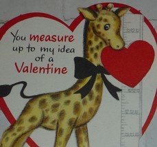 Giraffe With Red Heart - You Measure Up Vintage 1950&#39;s Hallmark Valentine Card - £3.16 GBP