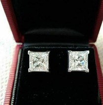4Ct Princesse Simulé Diamant Solitaire Boucles D&#39;Oreilles 10k or Blanc - £189.89 GBP