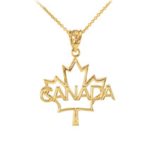 10K Solid Yellow Gold Maple Leaf &quot;CANADA&quot; Word Pendant Necklace - £86.23 GBP+
