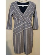 Maeve Anthro Size Small Blue White Fitted Bodycon Faux Wrap Column Strip... - $35.79 CAD