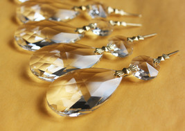 100Pcs Handelier Crystal Glass Lamp Prisms Part 1.5&#39;&#39; Drop Brass Pendants - £57.97 GBP