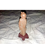 Standing Buddha statue holding flute, made of marble, with pedestal - $118.80