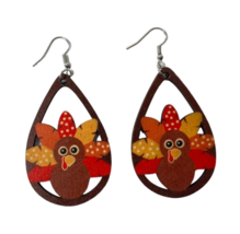 Thanksgiving Day Chicken and Water Drop Wooden Earrings - £7.11 GBP