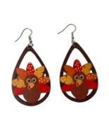 Thanksgiving Day Chicken and Water Drop Wooden Earrings - £7.00 GBP