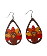 Thanksgiving Day Chicken and Water Drop Wooden Earrings - $8.90