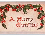 Large Letter A Merry Christmas Holly and Berries 1910 DB Postcard U11 - £3.85 GBP
