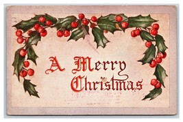 Large Letter A Merry Christmas Holly and Berries 1910 DB Postcard U11 - £3.82 GBP