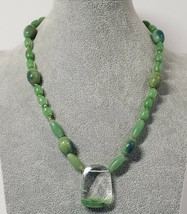 Handmade Green Glass Beads with Pendant 20 1/2&quot;  Necklace - £8.07 GBP