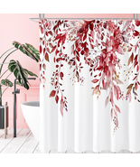 Burgundy Red Eucalyptus Shower Curtain, Watercolor Plant Leaves with Flo... - $31.57