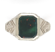 14k Gold Men&#39;s Genuine Natural Bloodstone Ring Hand Engraved Size 5.5 (#J6614) - £314.38 GBP