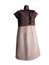 Merona Sheath Dress Ruffle Neck Detail Brown/Tweed Lined Cap Sleeves Size 12 - £15.81 GBP
