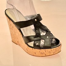 BCBG Paris Shoes Platform Cork Wedges Black Leather Women&#39;s Size 7.5B - £10.95 GBP