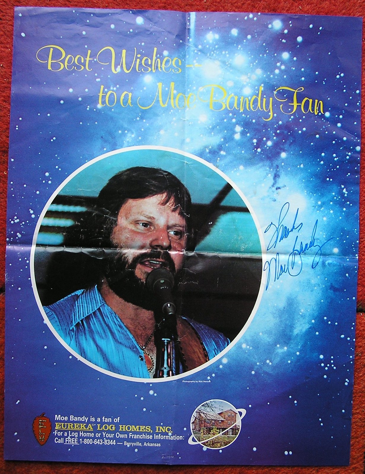Moe Bandy Xmas 1983 Vintage Autographed Poster Eureka Homes Sponsor 22*1... - $69.50