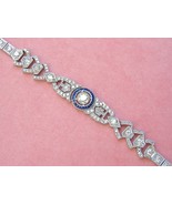 ANTIQUE DECO 3.73ctw DIAMOND SAPPHIRE PLATINUM STATEMENT COCKTAIL BRACEL... - $11,483.01