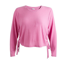Love Fire Ladies Crew Neck Ribbed Top Pink Stretch Long Sleeve Plus Size 2X - £22.67 GBP