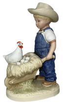 HOMCO Denim Days Boy w/ Wheel Barrow &amp; Chicken w/ Eggs Figurine #1501 1985 - £9.01 GBP
