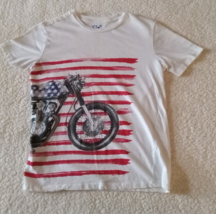 Boys Americana Flag Graphic T-Shirt Motorcycles Size L 10/12 - £5.40 GBP