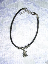 NEW BLACK CORD w PEWTER MUSHROOM CHARM DANGLE BRACELET - $110.27 MXN