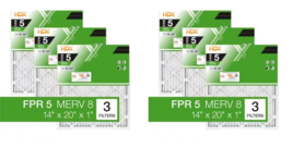HDX 14&quot; x 20&quot; x 1&quot; FPR 5 MERV 8 Standard Pleated Furnace Air Filter 2x (3-Pack) - £18.53 GBP