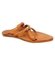 Mens Kolhapuri Leather chappal handmade Flat ethnic Shoes US size 7-12 Tan - £33.33 GBP