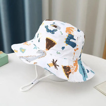 Kid&#39;s White Dinosaur Cartoon Pattern Sun Protection Bucket Hat - £7.96 GBP