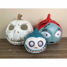 Disney Nightmare Before Christmas Pumpkins Lot Jack Sally Barrel Halloween Decor - £78.07 GBP