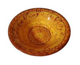 Pier 1 Karistan Large Serving Bowl 11.75&quot; Earthenware Hand Painted Orange Yellow - £19.18 GBP