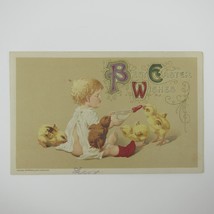 Easter Postcard Blonde Little Boy Feeds Yellow Chicks John Winsch Antiqu... - $9.99