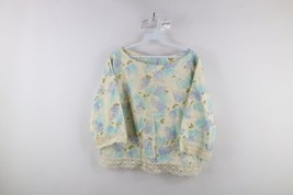 Vtg 50s 60s Penneys Adonna Womens L Floral Lace Flannel Long Sleeve Shirt USA - £35.57 GBP