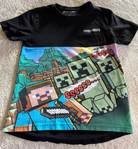 Mojang Minecraft Boys Black Green Creepers Steve Short Sleeve Shirt 10 - £9.79 GBP