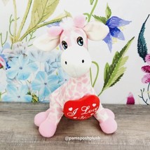 Kaisiyang Giraffe Plush 15&quot; Pink White I Love You Red Heart Valentines - £7.78 GBP