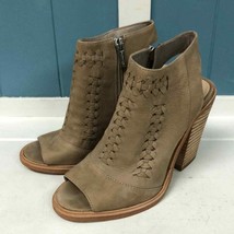 Vince Camuto sz 5 Katri woven leather bootie in Smokeshow tan color block heel - £33.01 GBP