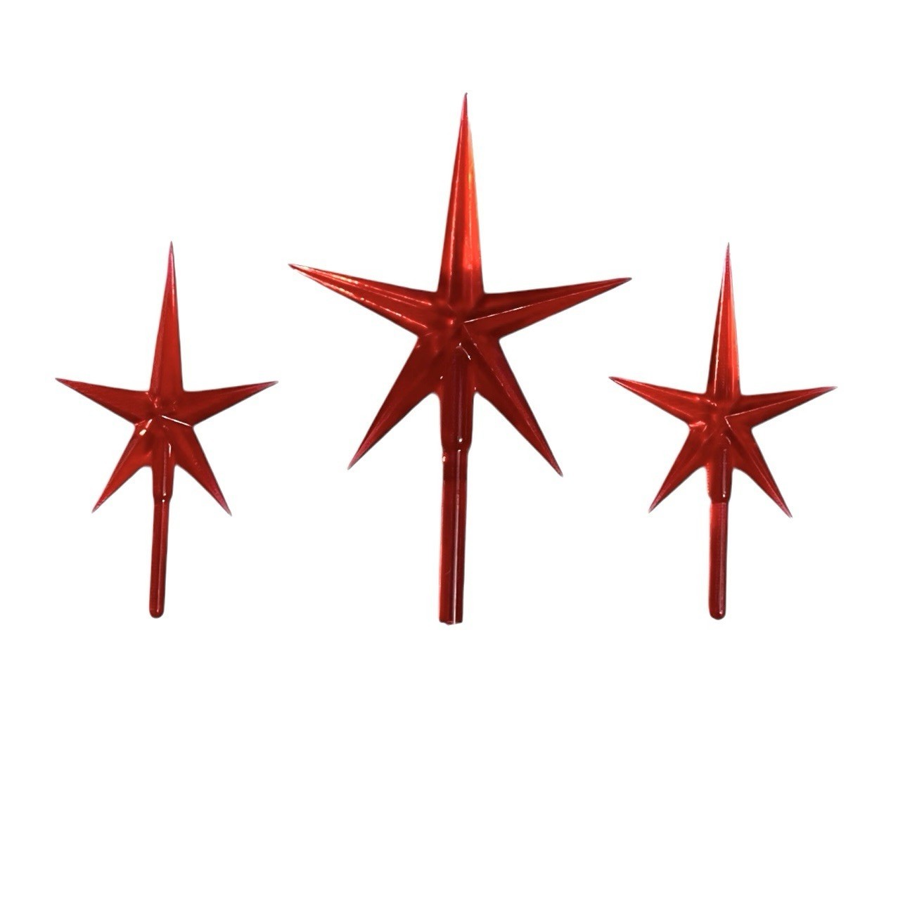 Vtg Atomic Star Light Peg Ceramic Christmas Tree Topper Lot of 3 Red 3&quot; ... - $9.50