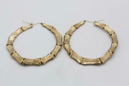 Vintage 10K Yellow Gold Hollow Large Bamboo Hoop Earrings 3.25&quot; Diameter 14.8g - £556.44 GBP