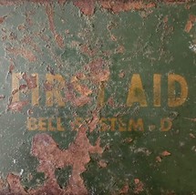 First Aid Kit Bell System D Complete (-booklet) 1940s Rusted Metal Box E30 - £46.24 GBP