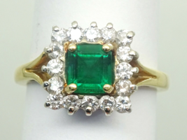1.47ct tw Square Natural Emerald &amp; Diamond Halo Ring 18k Gold Size 7.25 - £3,613.23 GBP