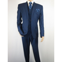 Mens Vitali Three Piece Suit Vested Sheen Sharkskin Business M3090 Ink blue image 3