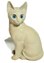 Large Vintage White Kitty Cat Blue Eyes Statue Figurine Heavy Sitting Le... - $38.95