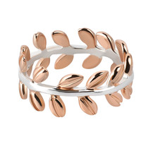 Serenity Two Tone Leaf Wrap Ivy Band Rose Gold over Sterling Silver Ring-8 - £22.21 GBP